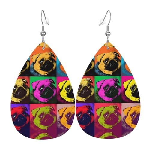 Dogs Pop Art Mops Druck Leder Ohrringe für Frauen - baumelnde Tropfenohrringe, perfekt für Partys und Kostümzubehör, Einheitsgröße, Leder, kein Edelstein Dogs Pop Art Mops Druck Leder Ohrringe für Frauen - baumelnde Tropfenohrringe, perfekt für Partys und Kostümzubehör, Einheitsgröße, Leder, kein Edelstein von JaoXer