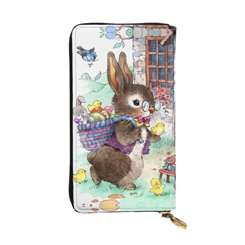 Easter Bunny Print Leder Lange Clutch Geldbörse für Frauen - Mode mit mehreren Kartenfächern, Münzfach, Schwarz, Einheitsgröße von JaoXer