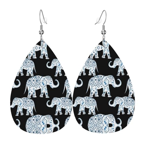 Elefantendruck Leder Ohrringe für Frauen - baumelnde Tropfenohrringe, perfekt für Partys und Kostümzubehör, Einheitsgröße, Leder, kein Edelstein von JaoXer