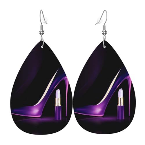 Elegante lila High Heels Druck Leder Ohrringe für Frauen - baumelnde Tropfenohrringe, perfekt für Partys und Kostümzubehör, Einheitsgröße, Leder, kein Edelstein Elegante lila High Heels Druck Leder Ohrringe für Frauen - baumelnde Tropfenohrringe, perfekt für Partys und Kostümzubehör, Einheitsgröße, Leder, kein Edelstein von JaoXer