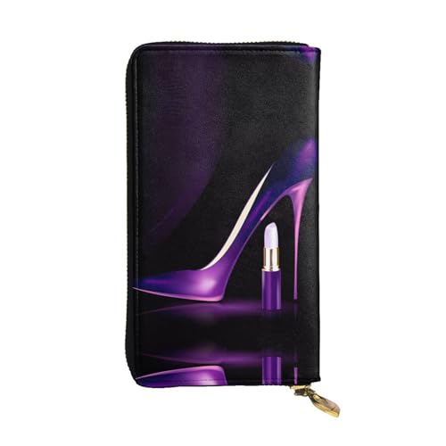 Elegante lila High Heels Print Leder Lange Clutch Geldbörse für Frauen - Mode mit mehreren Kartenfächern, Münzfach, Schwarz, Einheitsgröße von JaoXer