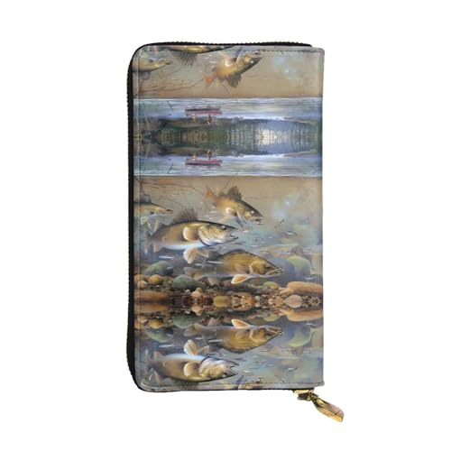 Fishing Lake Fishermen Print Leather Long Clutch Wallet for Women - Fashion with Multiple Card Slots, Coin Pocket, Black, One Size Fishing Lake Fishermen Print Leather Long Clutch Wallet for Women - Fashion with Multiple Card Slots, Coin Pocket, Black, One Size von JaoXer