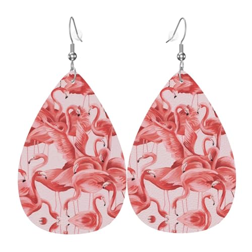 Flamingo Druck Leder Ohrringe für Frauen - baumelnde Tropfenohrringe, perfekt für Partys und Kostümzubehör, Einheitsgröße, Leder, kein Edelstein von JaoXer