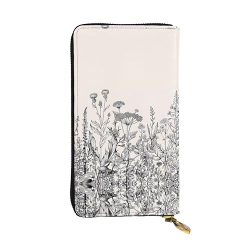 Floral Herbs Botanische Gravur Print Leder Lange Clutch Geldbörse für Frauen - Mode mit mehreren Kartenfächern, Münzfach von JaoXer