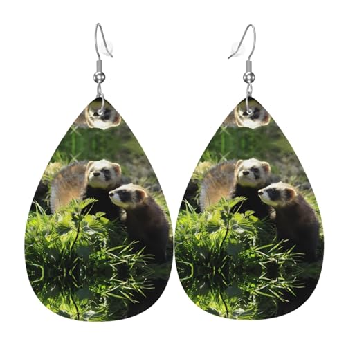 Foraging Frettchen Druck Leder Ohrringe für Frauen - baumelnde Tropfenohrringe, perfekt für Partys und Kostümzubehör, Einheitsgröße, Leder, kein Edelstein von JaoXer