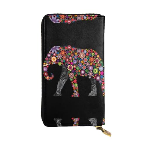 Fröhliche Elefanten-Druck Leder Lange Clutch Geldbörse für Frauen - Mode mit mehreren Kartenfächern, Münzfach, Schwarz, Einheitsgröße Fröhliche Elefanten-Druck Leder Lange Clutch Geldbörse für Frauen - Mode mit mehreren Kartenfächern, Münzfach, Schwarz, Einheitsgröße von JaoXer