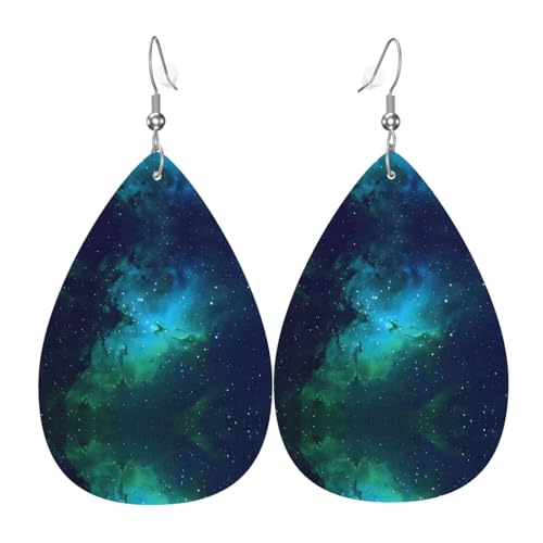 Galaxy Green Print Leder Ohrringe für Frauen - baumelnde Tropfenohrringe, perfekt für Partys und Kostümzubehör, Einheitsgröße, Leder, kein Edelstein von JaoXer