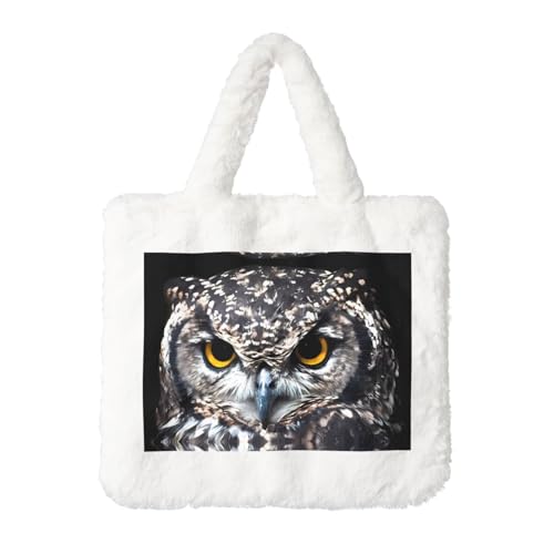 Gelbe Augen Eule Plüsch Handtasche - Damen für Herbst und Winter - Ideal für Schlüssel, Lippenstift und mehr - Perfektes Geschenk, Weiß, Einheitsgröße von JaoXer