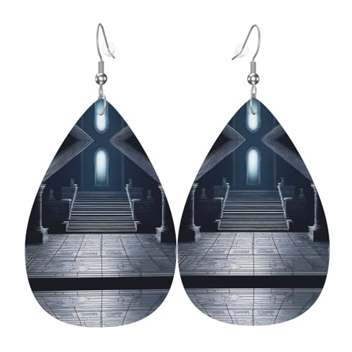 GhostlyGathering Druck Leder Ohrringe für Frauen - baumelnde Tropfenohrringe, Perfekt für Partys und Kostümzubehör, Einheitsgröße, Leder, Kein Edelstein von JaoXer