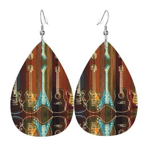 Gitarren Kunstdruck Leder Ohrringe für Frauen - baumelnde Tropfenohrringe, perfekt für Partys und Kostümzubehör, Einheitsgröße, Leder, kein Edelstein von JaoXer