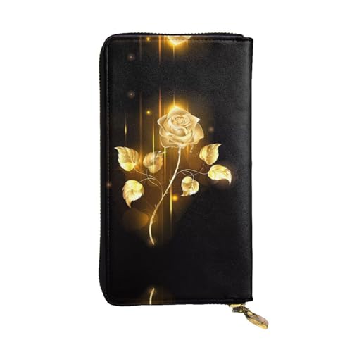 Gold Rose Print Leder Lange Clutch Geldbörse für Frauen - Mode mit mehreren Kartenfächern, Münzfach, Schwarz, Einheitsgröße Gold Rose Print Leder Lange Clutch Geldbörse für Frauen - Mode mit mehreren Kartenfächern, Münzfach, Schwarz, Einheitsgröße von JaoXer