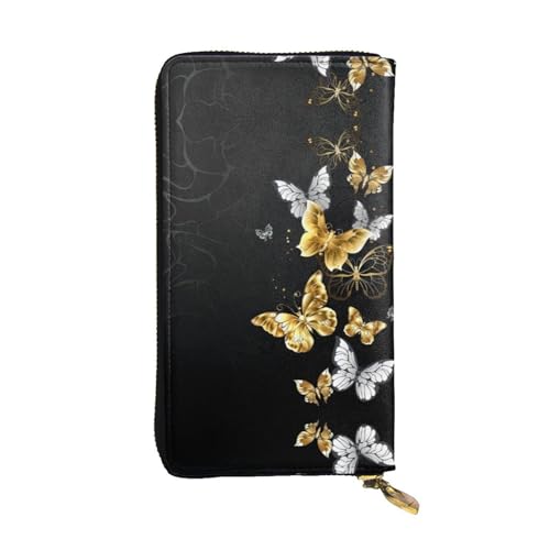 Gold Weiß Schmetterlinge Schwarz Druck Leder Lange Clutch Geldbörse für Frauen - Mode mit mehreren Kartenfächern, Münzfach von JaoXer