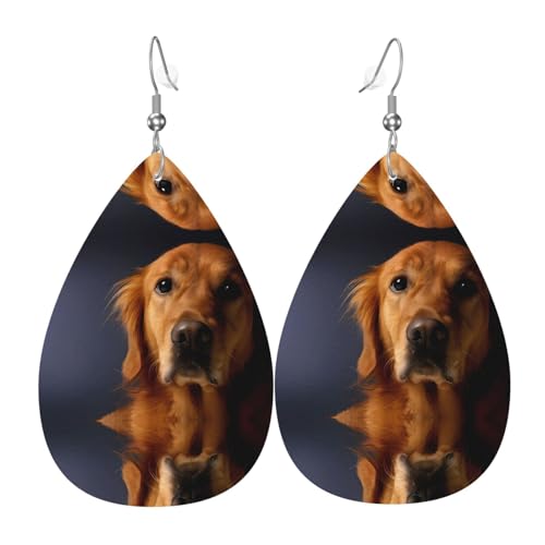 Golden Retriever Print Leder Ohrringe für Frauen - baumelnde Tropfenohrringe, perfekt für Partys und Kostümzubehör, Einheitsgröße, Leder, kein Edelstein von JaoXer