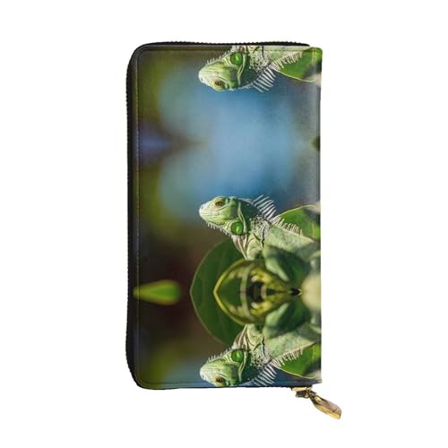 Green Lizard Print Leder Lange Clutch Geldbörse für Damen - Mode mit mehreren Kartenfächern, Münzfach, Schwarz, Einheitsgröße von JaoXer