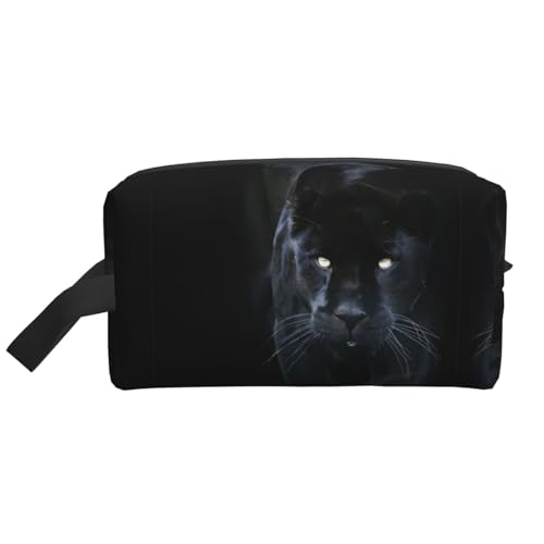 Große Reise-Kosmetiktasche - Wiederverwendbarer Panther mit blauen Augen Druck Dopp Kit für Toilettenartikel, tragbarer Organizer für Männer und Frauen, weiß, Einheitsgröße Große Reise-Kosmetiktasche - Wiederverwendbarer Panther mit blauen Augen Druck Dopp Kit für Toilettenartikel, tragbarer Organizer für Männer und Frauen, weiß, Einheitsgröße von JaoXer