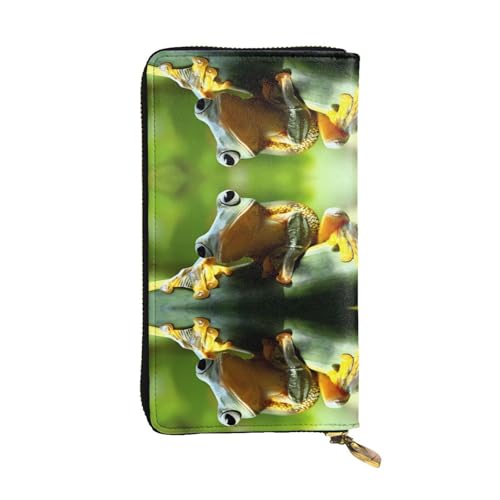 Grüner Frosch Druck Leder Lange Clutch Geldbörse für Frauen - Mode mit mehreren Kartenfächern, Münzfach von JaoXer