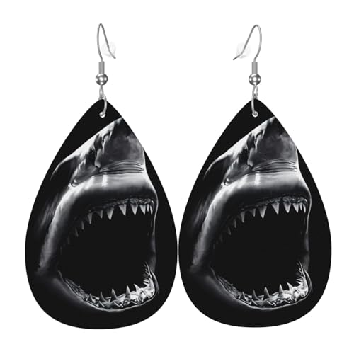 Hai-Druck Leder Ohrringe für Frauen - baumelnde Tropfenohrringe, perfekt für Partys und Kostümzubehör, Einheitsgröße, Leder, kein Edelstein von JaoXer