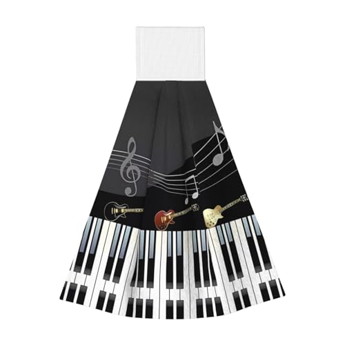 Handtücher zum Aufhängen mit Gitarren- und Klavier-Muster, Korallen-Samt, schnell trocknende Reinigungstücher für Küche, Bad, Camping und mehr von JaoXer