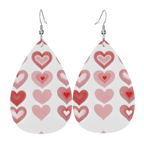 Herzformen Druck Leder Ohrringe für Frauen - baumelnde Tropfenohrringe, perfekt für Partys und Kostümzubehör, Einheitsgröße, Leder, kein Edelstein von JaoXer