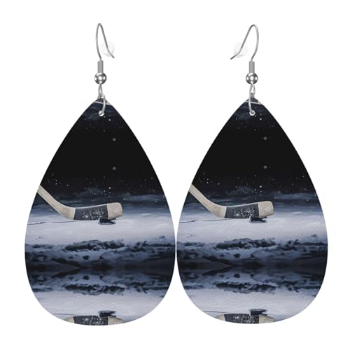 Hockeyschläger Druck Leder Ohrringe für Frauen - baumelnde Tropfenohrringe, perfekt für Partys und Kostümzubehör, Einheitsgröße, Leder, kein Edelstein von JaoXer