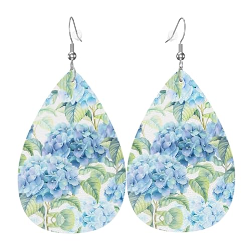 Hortensien-Aquarell-Druck, Leder-Ohrringe für Damen, baumelnde Tropfenohrringe, perfekt für Partys und Kostümzubehör, Einheitsgröße, Leder, kein Edelstein Hortensien-Aquarell-Druck, Leder-Ohrringe für Damen, baumelnde Tropfenohrringe, perfekt für Partys und Kostümzubehör, Einheitsgröße, Leder, kein Edelstein von JaoXer