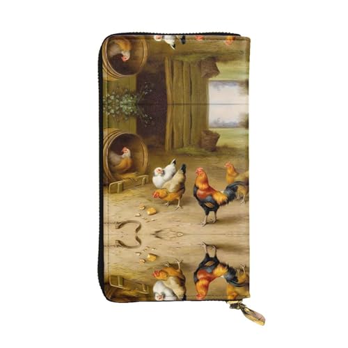 Huhn und Hahn Druck Druck Leder Lange Clutch Geldbörse für Frauen - Mode mit mehreren Kartenfächern, Münzfach, Schwarz, Einheitsgröße Huhn und Hahn Druck Druck Leder Lange Clutch Geldbörse für Frauen - Mode mit mehreren Kartenfächern, Münzfach, Schwarz, Einheitsgröße von JaoXer