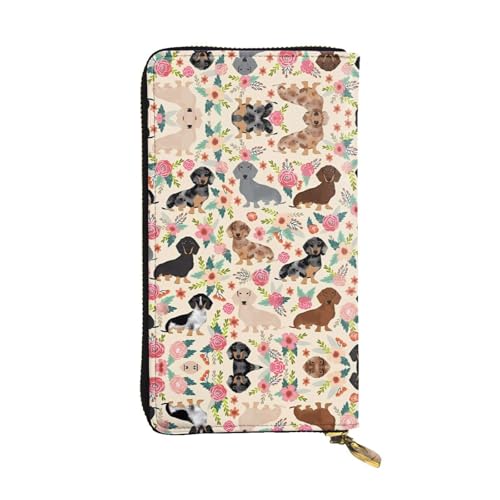 Hund Blumendruck Leder Lange Clutch Geldbörse für Frauen - Mode mit mehreren Kartenfächern, Münzfach, Schwarz, Einheitsgröße Hund Blumendruck Leder Lange Clutch Geldbörse für Frauen - Mode mit mehreren Kartenfächern, Münzfach, Schwarz, Einheitsgröße von JaoXer
