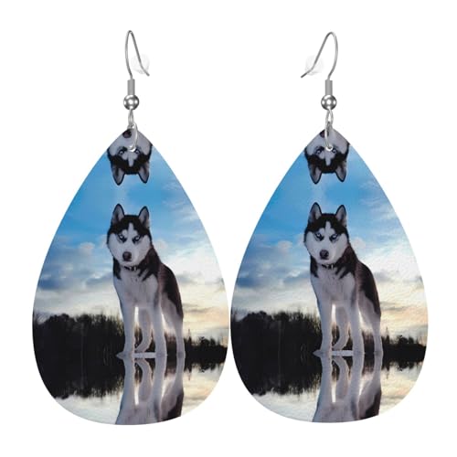 Hunde Druck Leder Ohrringe für Frauen - baumelnde Tropfenohrringe, perfekt für Partys und Kostümzubehör, Einheitsgröße, Leder, kein Edelstein von JaoXer