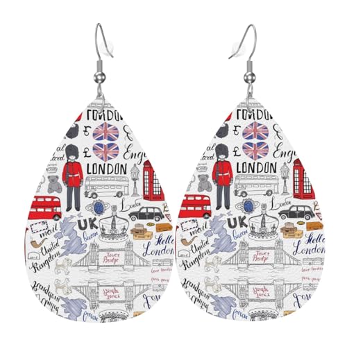 I Love London Druck Leder Ohrringe für Frauen - baumelnde Tropfenohrringe, perfekt für Partys und Kostümzubehör, Einheitsgröße, Leder, kein Edelstein I Love London Druck Leder Ohrringe für Frauen - baumelnde Tropfenohrringe, perfekt für Partys und Kostümzubehör, Einheitsgröße, Leder, kein Edelstein von JaoXer