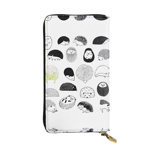 Igeldruck Leder Lange Clutch Geldbörse für Frauen - Mode mit mehreren Kartenfächern, Münzfach, Schwarz, Einheitsgröße von JaoXer