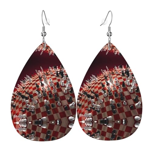 International Schachdruck Leder Ohrringe für Frauen - baumelnde Tropfenohrringe, perfekt für Partys und Kostümzubehör, Einheitsgröße, Leder, kein Edelstein International Schachdruck Leder Ohrringe für Frauen - baumelnde Tropfenohrringe, perfekt für Partys und Kostümzubehör, Einheitsgröße, Leder, kein Edelstein von JaoXer