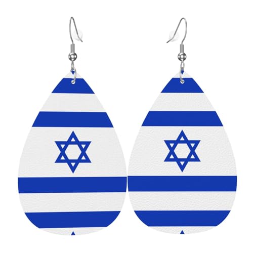 Israelische Flagge Druck Leder Ohrringe für Frauen - baumelnde Tropfenohrringe, perfekt für Partys und Kostümzubehör, Einheitsgröße, Leder, kein Edelstein von JaoXer