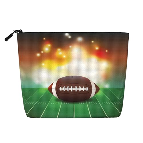 JaoXer American Football Ball auf Gras Sport Fake Hanf Make-up-Tasche, Kulturbeutel Organizer – eine Packung für mehrere tägliche Anwendungen, Geschäftsreise-Begleiter von JaoXer