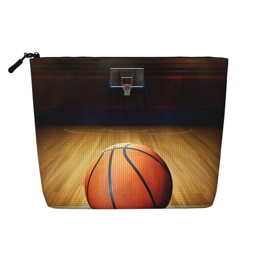 JaoXer Basketball Arena Make-up-Tasche aus künstlichem Hanf, Kulturbeutel, Organizer für mehrere tägliche Anwendungen, Geschäftsreise, Schwarz, Einheitsgröße von JaoXer