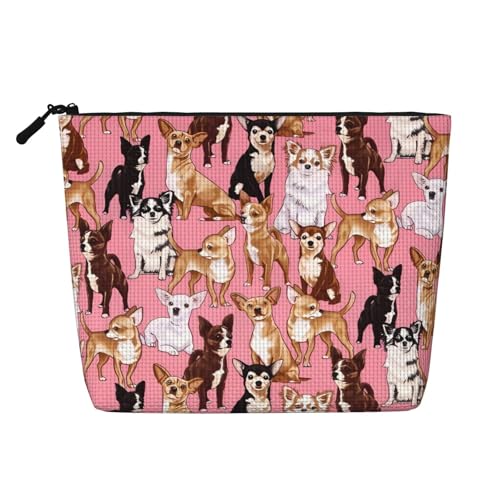 JaoXer Chiwawas Make-up-Tasche aus künstlichem Hanf mit Hundemotiv, Kulturbeutel, Organizer, eine Packung für mehrere tägliche Anwendungen, Geschäftsreisen, Schwarz, Einheitsgröße von JaoXer
