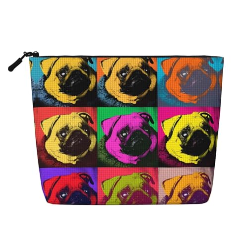 JaoXer Dogs Pop Art Make-up-Tasche, Mops, künstlicher Hanf, Kulturbeutel, Organizer – eine Packung für mehrere tägliche Anwendungen, Geschäftsreise, Schwarz, Einheitsgröße von JaoXer