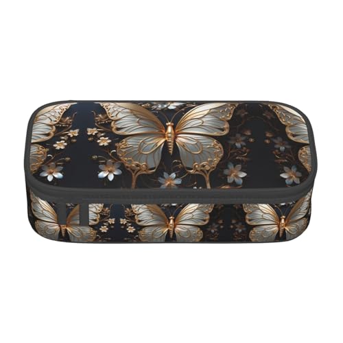 JaoXer Federmäppchen mit Deutschlandflaggen-Druck, Mehrzweck-Organizer, tragbare Schreibwarentasche für Schule, Büro und Reisen, Gold-weiße Schmetterlinge, Einheitsgröße, Druck von JaoXer