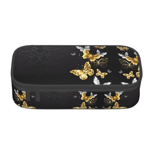 JaoXer Federmäppchen mit Flagge der Marshallinseln – Mehrzweck-Organizer, tragbare Schreibwarentasche für Schule, Büro und Reisen, Gold, Weiß, Schmetterlinge, Schwarz, Einheitsgröße, Druck von JaoXer