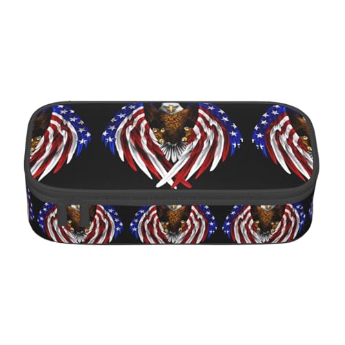 JaoXer Federmäppchen mit amerikanischer Flagge, Mehrzweck-Organizer, tragbare Schreibwarentasche für Schule, Büro und Reisen, USA-Flagge, Patriotischer Adler, Einheitsgröße, Druck von JaoXer