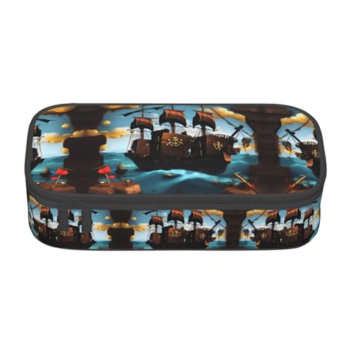 JaoXer Federmäppchen mit philippinischer Flagge, Mehrzweck-Organizer, tragbare Schreibwarentasche für Schule, Büro und Reisen, Cartoon-Piratenschiff, Einheitsgröße, Druck von JaoXer