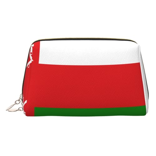 JaoXer Goldfarbene Make-up-Tasche aus Leder – Flagge von Oman Druck, Reise-Kosmetiktasche mit Reißverschluss, tragbarer Kulturbeutel Organizer für den täglichen Gebrauch, gold, Einheitsgröße von JaoXer