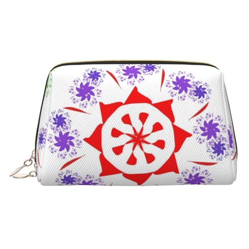 JaoXer Goldfarbene Make-up-Tasche aus Leder – rotierende lila Blumen Druck Reise-Kosmetiktasche mit Reißverschluss, tragbarer Kulturbeutel Organizer für den täglichen Gebrauch, Gold, One Size von JaoXer