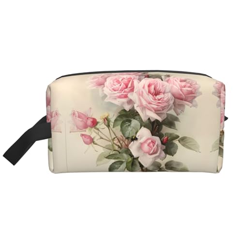 JaoXer Große Reise-Kosmetiktasche - Wiederverwendbare rosa Vintage Rose Print Dopp Kit für Toilettenartikel, tragbarer Organizer für Männer und Frauen, weiß, Einheitsgröße JaoXer Große Reise-Kosmetiktasche - Wiederverwendbare rosa Vintage Rose Print Dopp Kit für Toilettenartikel, tragbarer Organizer für Männer und Frauen, weiß, Einheitsgröße von JaoXer