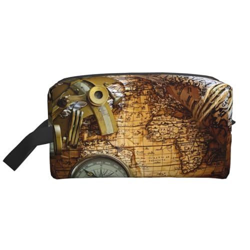 JaoXer Große Reise-Kosmetiktasche - Wiederverwendbarer Kompass und alte Weltkarte Druck Dopp Kit für Toilettenartikel, tragbarer Organizer für Männer und Frauen, Weiß, Einheitsgröße JaoXer Große Reise-Kosmetiktasche - Wiederverwendbarer Kompass und alte Weltkarte Druck Dopp Kit für Toilettenartikel, tragbarer Organizer für Männer und Frauen, Weiß, Einheitsgröße von JaoXer