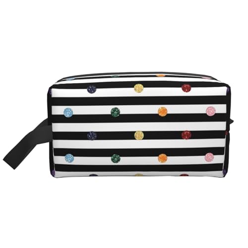 JaoXer Große Reise-Kosmetiktasche - Wiederverwendbarer Regenbogen Polka Dot Stripe Schwarz und Weiß Druck Dopp Kit für Toilettenartikel, Tragbarer Organizer für Männer und Frauen, Weiß, Einheitsgröße JaoXer Große Reise-Kosmetiktasche - Wiederverwendbarer Regenbogen Polka Dot Stripe Schwarz und Weiß Druck Dopp Kit für Toilettenartikel, Tragbarer Organizer für Männer und Frauen, Weiß, Einheitsgröße von JaoXer
