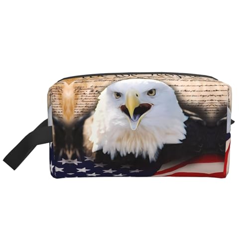 JaoXer Große Reise-Kosmetiktasche - Wiederverwendbarer patriotischer Weißkopfseeadler mit amerikanischer Flagge, Dopp Kit für Toilettenartikel, tragbarer Organizer für Männer und Frauen, weiß von JaoXer