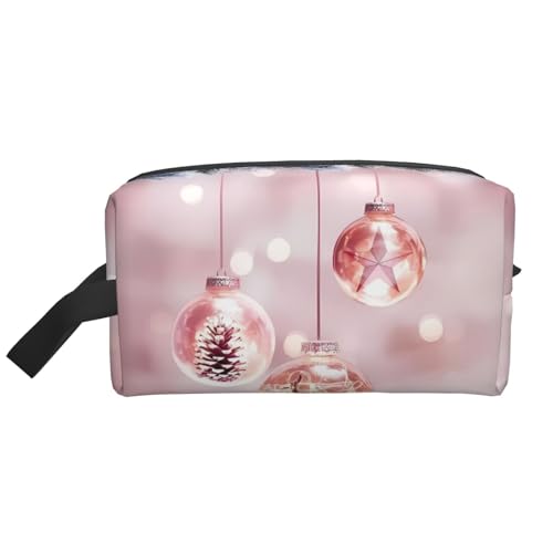 JaoXer Große Reise-Kosmetiktasche - Wiederverwendbarer rosa Weihnachtsball-Druck, Dopp Kit für Toilettenartikel, tragbarer Organizer für Männer und Frauen, weiß, Einheitsgröße JaoXer Große Reise-Kosmetiktasche - Wiederverwendbarer rosa Weihnachtsball-Druck, Dopp Kit für Toilettenartikel, tragbarer Organizer für Männer und Frauen, weiß, Einheitsgröße von JaoXer