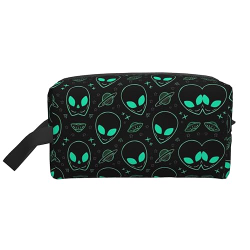 JaoXer Große Reise-Kosmetiktasche - Wiederverwendbares Aliens Print Dopp Kit für Toilettenartikel, tragbarer Organizer für Männer und Frauen, Weiß, Einheitsgröße JaoXer Große Reise-Kosmetiktasche - Wiederverwendbares Aliens Print Dopp Kit für Toilettenartikel, tragbarer Organizer für Männer und Frauen, Weiß, Einheitsgröße von JaoXer