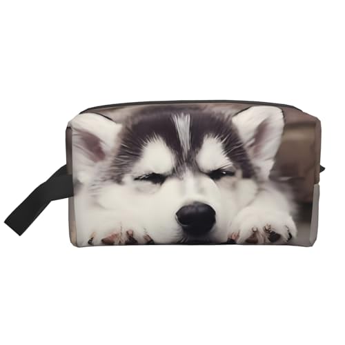 JaoXer Große Reise-Kosmetiktasche – Wiederverwendbares Husky-Hunde-Aufdruck-Set für Toilettenartikel, tragbarer Organizer für Männer und Frauen, weiß, Einheitsgröße von JaoXer