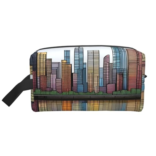 JaoXer Große Reise-Kosmetiktasche - Wiederverwendbares Stadtbild Druck Dopp Kit für Toilettenartikel, tragbarer Organizer für Männer und Frauen, Weiß, Einheitsgröße JaoXer Große Reise-Kosmetiktasche - Wiederverwendbares Stadtbild Druck Dopp Kit für Toilettenartikel, tragbarer Organizer für Männer und Frauen, Weiß, Einheitsgröße von JaoXer
